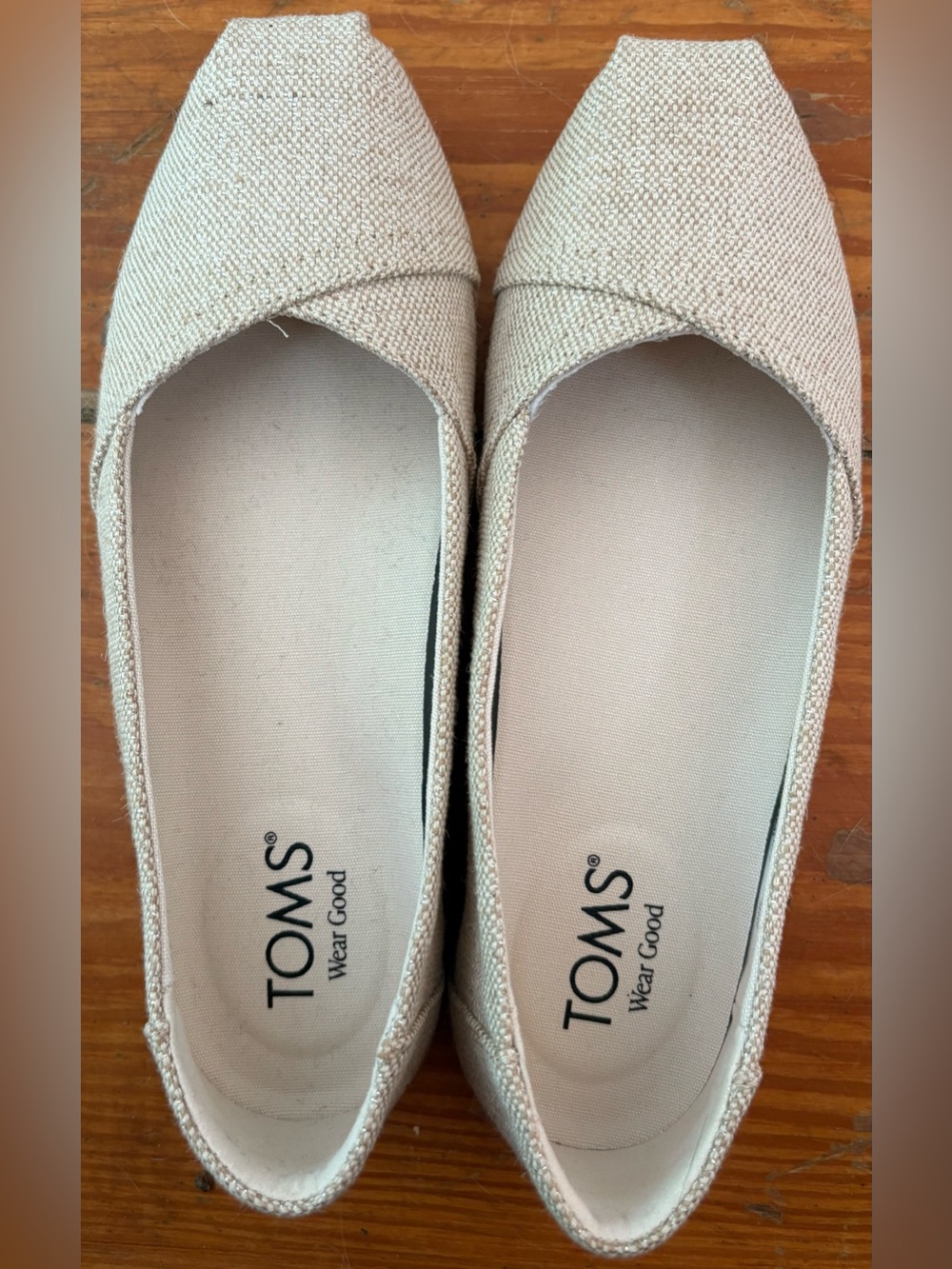 Toms Alpargata Ballet Champagne Tonal Sparkle Woven Flats